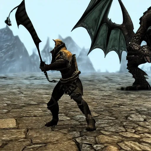 Prompt: Dragonborn using a laptop computer in Skyrim