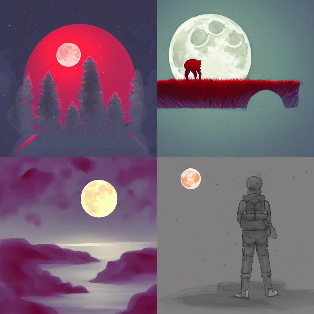 Prompt: when the moon shines red, computer drawing, trending on artstation