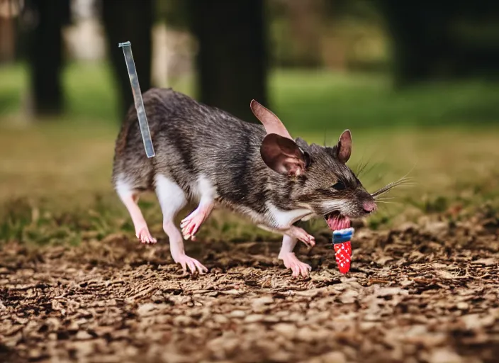 Prompt: photo still of a dog chasing a mouse while eating a popsicle, 8 k, 8 5 mm f 1. 8