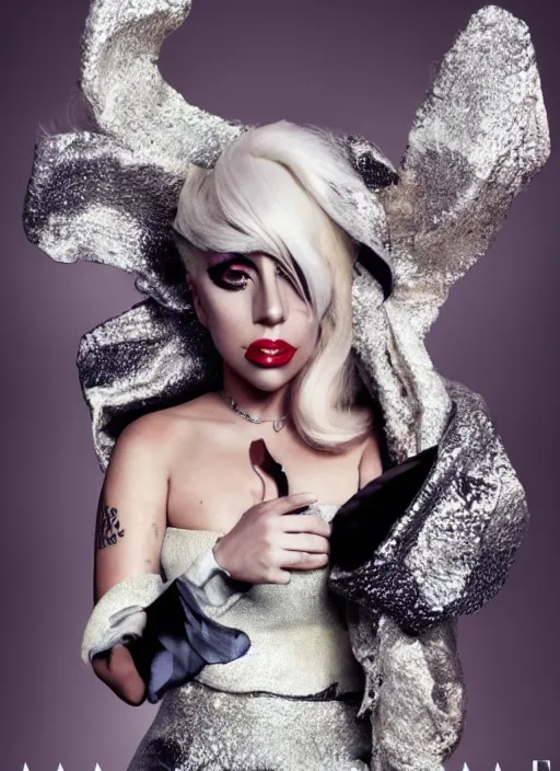 Prompt: lady gaga styled by nick knight posing, full body shot, vogue magazine, canon, highly realistic. high resolution. highly detailed. dramatic. 8 k. 4 k.