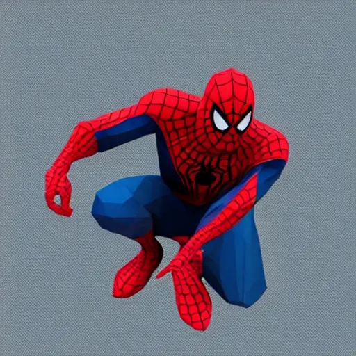 Prompt: low poly spider - man with a low poly hat