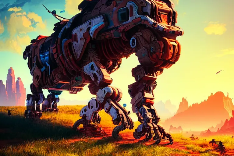 Image similar to wolf - tank machine mecanical creature robot of horizon forbidden west horizon zero dawn radiating a glowing aura global illumination ray tracing hdr fanart arstation by ian pesty and alena aenami artworks in 4 k