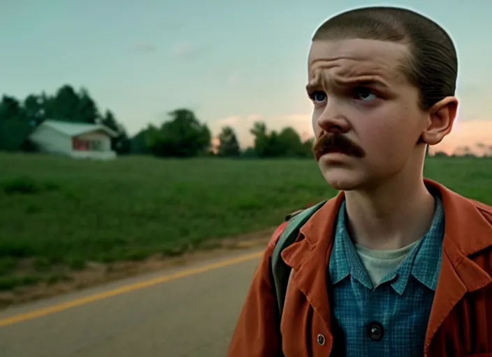 Image similar to film still of jim hopper as eleven in stranger things, 8 k