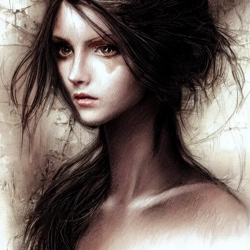 Prompt: masterpiece flemish candle light portrait of a beautiful! young woman, long hair, focused, ( writing with a feather ), digital painting by luis royo, artstation, deviant art, black background