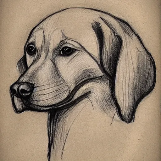 Image similar to sketch of dog, leonardo da vinci style, ideal.