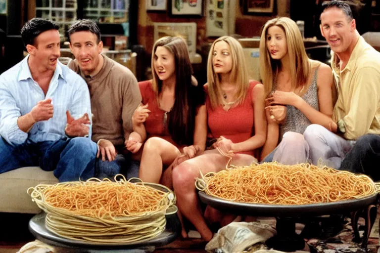 Prompt: the episode of Friends where everyone gets covered in spaghetti