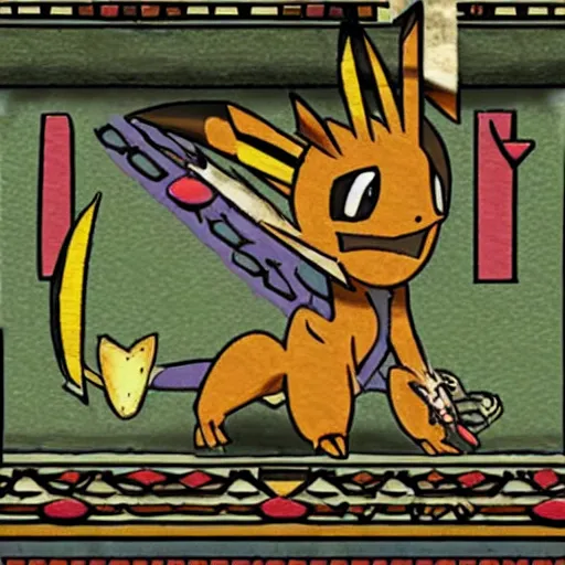 Image similar to pokemon graffiti on cursed ancient egyptian tomb, ps 1 graphics