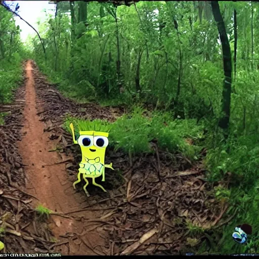 Prompt: trail cam footage of SpongeBob squarepants