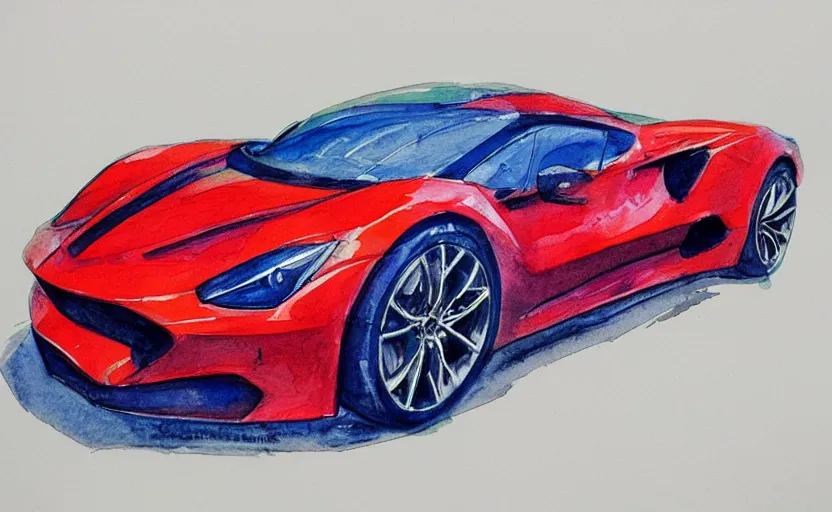 Prompt: colorful watercolor sketch of a sport car, highly detailded