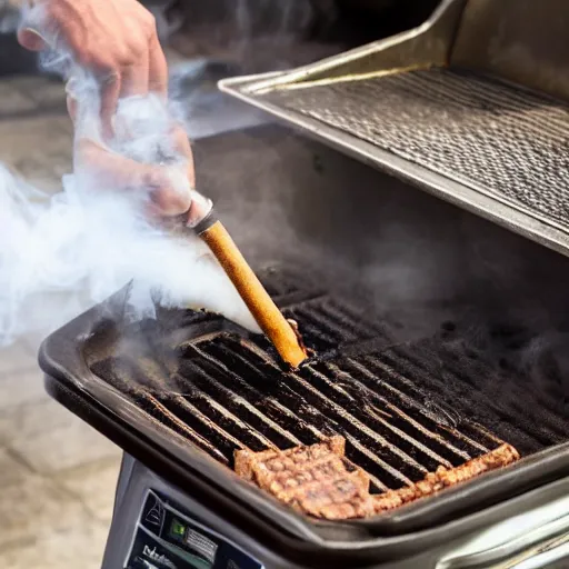 Prompt: wafflehouse restaurant cook smoking a cigarette while cooking food on a flat top grill