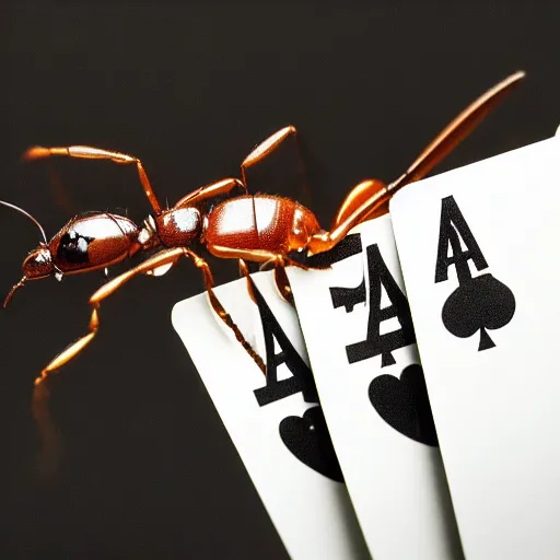 Image similar to an award - winning macro photo of two ants playing poker together,