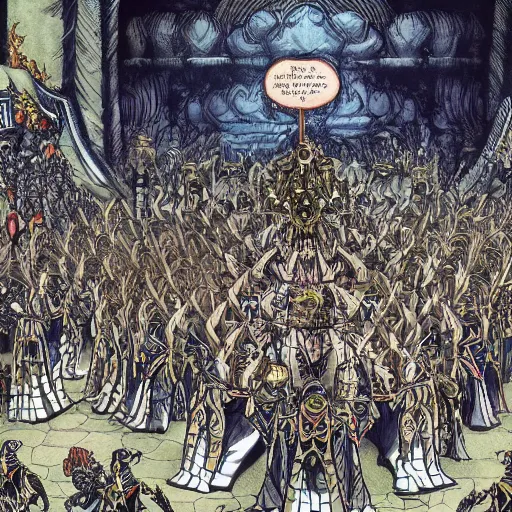 Prompt: illustration. a billion psykers lined to be sacrificed to the emperor.