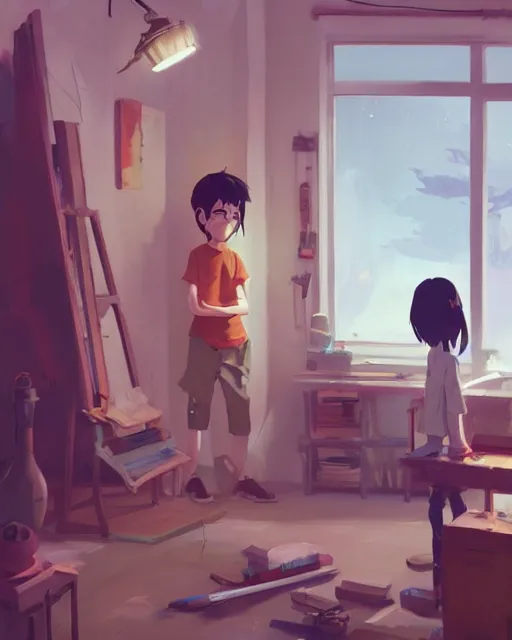 Prompt: sculptor's studio, detailed, cory loftis, james gilleard, atey ghailan, makoto shinkai, goro fujita, studio ghibli, rim light, exquisite lighting, clear focus, very coherent, plain background, soft painting