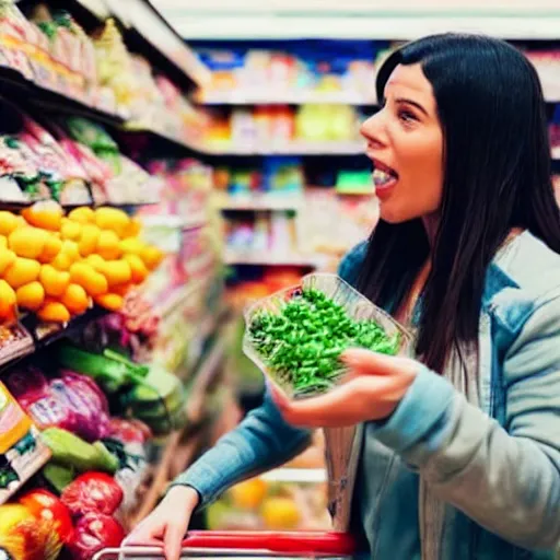 Prompt: people fighting over food in a supermarket realistic