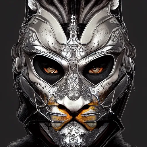 Image similar to Very very very very highly detailed epic zoom out photo of full face with lion rockstar venetian mask, intricate, dystopian, sci-fi, extremely detailed, digital painting, artstation, concept art, smooth, sharp focus, illustration, intimidating lighting, incredible art by Artgerm and Vincent di Fate