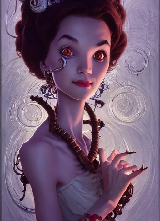 Prompt: sally from nightmare _ before _ christmas, intricate, elegant, highly detailed, my rendition, digital painting, artstation, concept art, smooth, sharp focus, illustration, art by artgerm and greg rutkowski and alphonse mucha and uang guangjian and gil elvgren and sachin teng, symmetry!!
