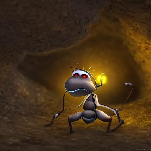 Image similar to Anthropomorphic ant mage in a dark cave, no blur, 4k resolution, ultra detailed-i