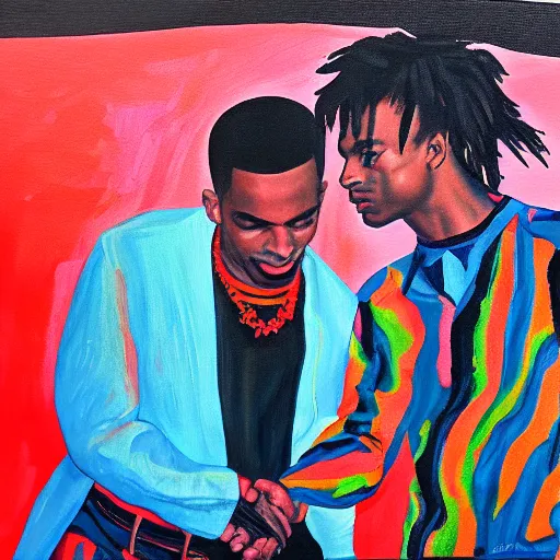 Image similar to painting of Steve Lacy shaking hands with Playboi Carti