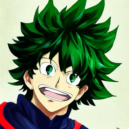 Image similar to High quality digital portrait of Izuku Midoriya from My Hero Academia by Artsbycarlos and Sakimichan