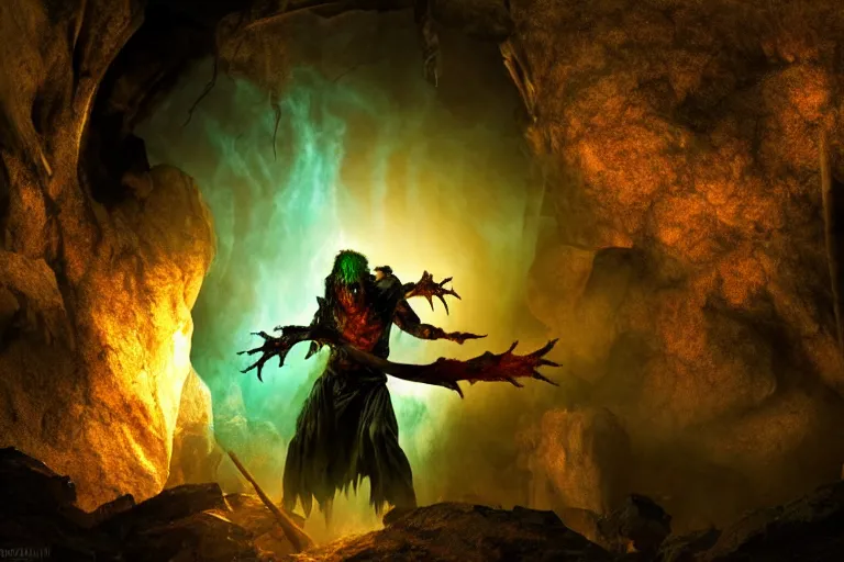 Image similar to vfx film, soul reaver executing zombies, devouring magic souls, in epic ancient sacred cave temple, flat color profile low - key lighting award winning photography arri alexa cinematography, hyper real photorealistic cinematic beautiful, atmospheric cool colorgrade