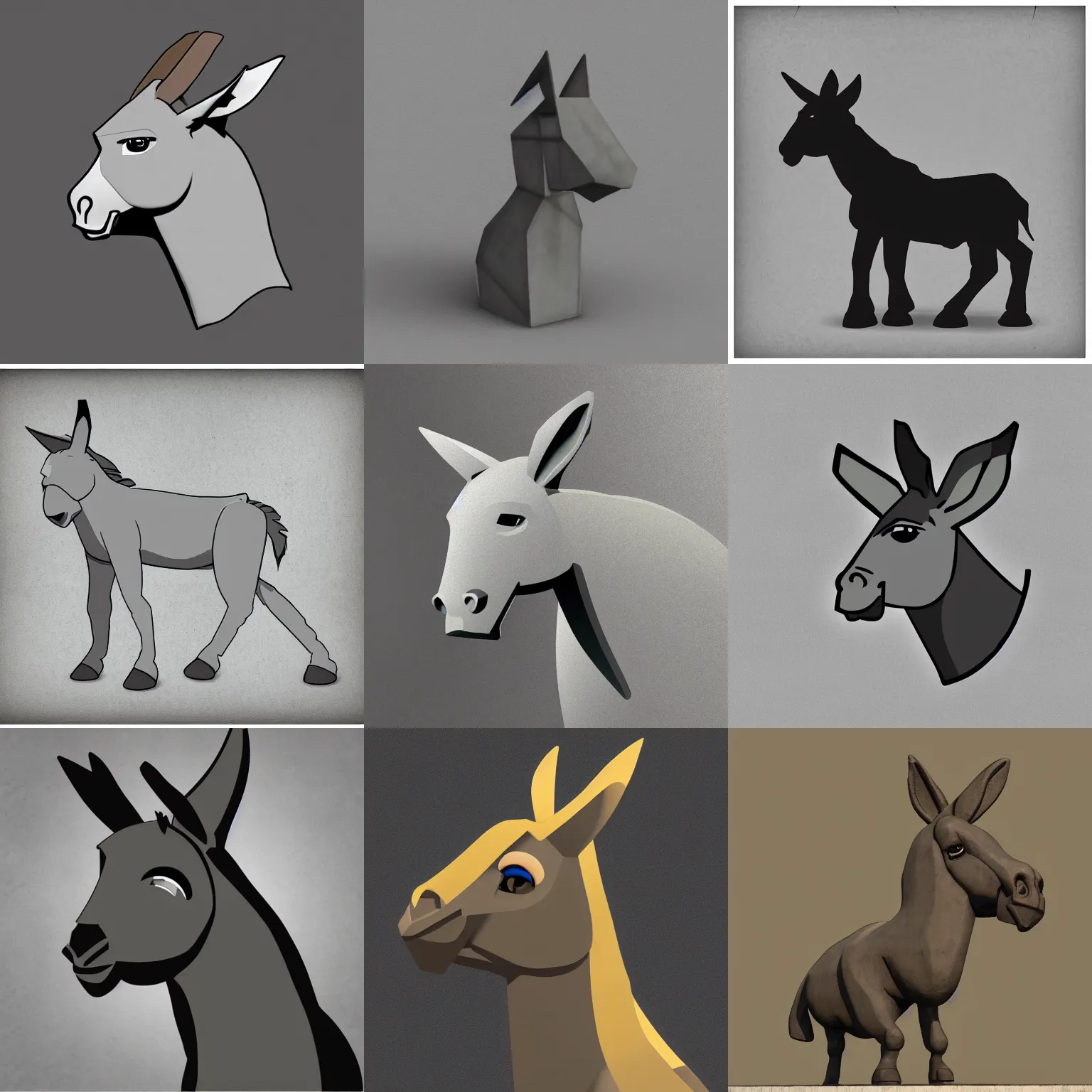 Prompt: donkey made of concrete artstyle profile