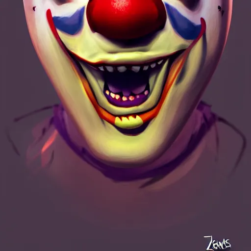 Prompt: a scary clown laughing, directed gaze, full - body and head view, highly detailed, zeronis style, artstation, soft light, sharp focus, illustration, character design, concept art