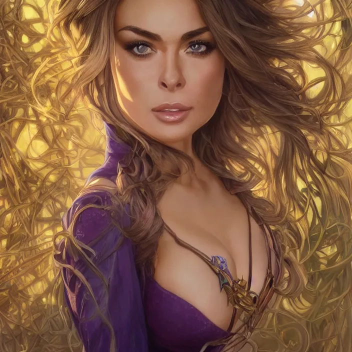 Prompt: portrait of a beautiful Carmen Electra, bra, as cute brunette violet evergarden with big blue eyes, fantasy, intricate, elegant, highly detailed, digital painting, artstation, concept art, smooth, sharp focus, illustration, art by artgerm and greg rutkowski and alphonse mucha