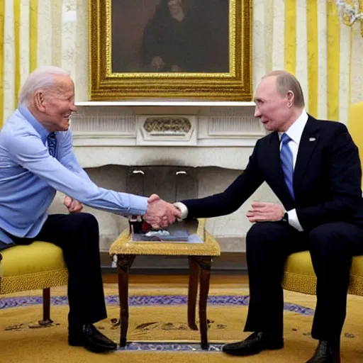 Image similar to biden and putin playing rock paper scissors, both of them played scissors with their hands