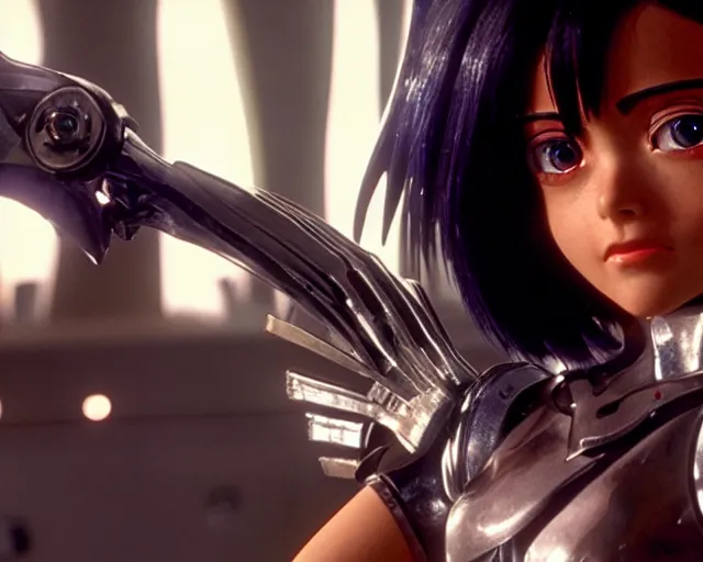 Prompt: a beautiful film still from battle angel alita, futuristic, cinematic lighting, photorealistic, lifelike, highly detailed, photorealistic, high resolution