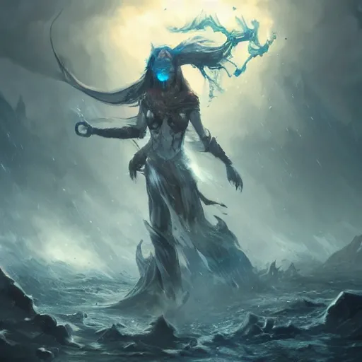 Prompt: water humanoid tornado character, epic fantasy style, in the style of Greg Rutkowski, mythology artwork