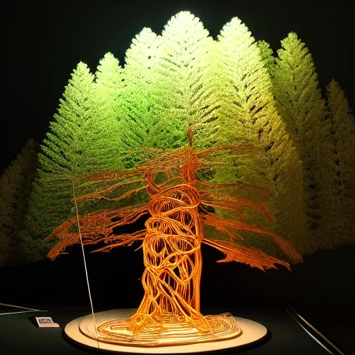 Image similar to Elaborate realistic model of a sequoia made of wire sitting on a professionally illuminated display table