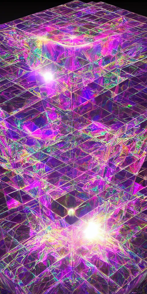 Prompt: a hyper realistic holographic sculpture of surreal quantum levitation, digital art, high concept, fractal crystals, recursive, exponential, prismatic, caustics, lens flares, 8K