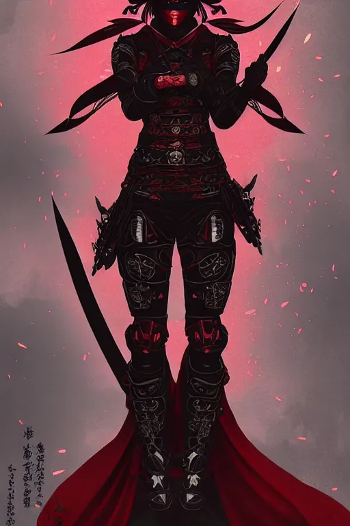 Image similar to portrait Ninja gaiden girl, armored black and red ninja wardrobe, in ruin japanese rainny temple night, ssci-fi and fantasy, intricate and very very beautiful and elegant, highly detailed, digital painting, artstation, concept art, smooth and sharp focus, illustration, art by tian zi and WLOP and alphonse mucha