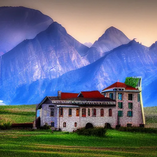 Image similar to a building in a stunning landscape by adnan etel