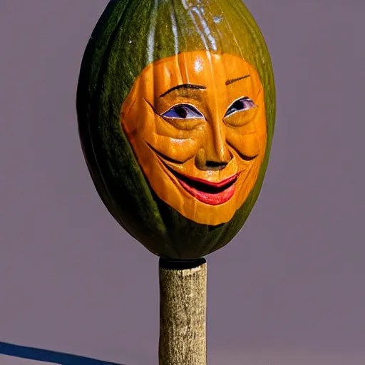 Image similar to gourd carved to look like the face of amber heard