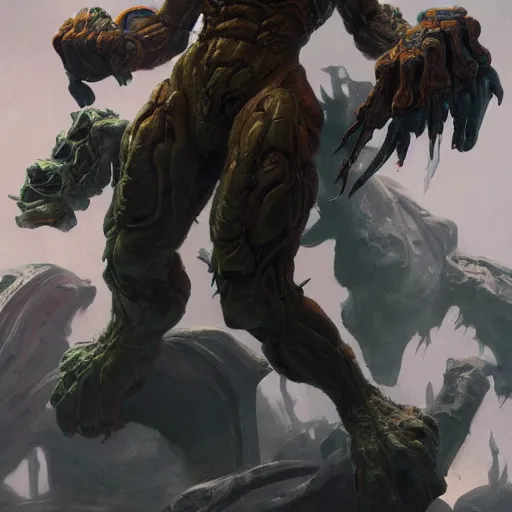 Image similar to doom eternal, mutant, tubes fused with the body, front view, painted by stanley lau, painted by greg rutkowski, painted by stanley, artgerm, masterpiece, digital art, trending on arts