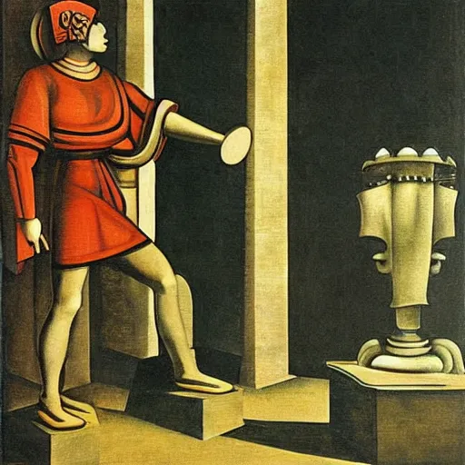 Prompt: Artwork by Giorgio de Chirico of The Sanguinary Grail.