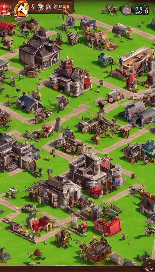 Prompt: screenshot from a game by supercell showing an isometric battleground