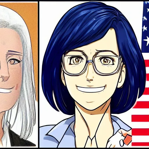 Image similar to female joe biden in anime style, high detail, anatomically correct,