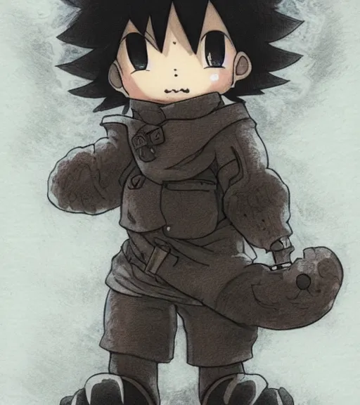 Image similar to attractive little boy wearing an cyborg bear suit, artwork in kentaro miura and made in abyss and inazuma eleven, smooth, beautiful lightness, anatomically correct, trending on pixiv, fascist composition, realistic