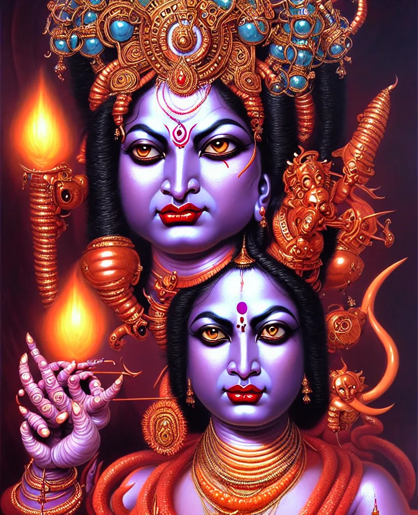 Prompt: beautiful hindu goddess kali fantasy character portrait, close - up, ultra realistic, intricate details, the fifth element artifacts, highly detailed by peter mohrbacher, hajime sorayama, wayne barlowe, boris vallejo, aaron horkey, gaston bussiere, craig mullins