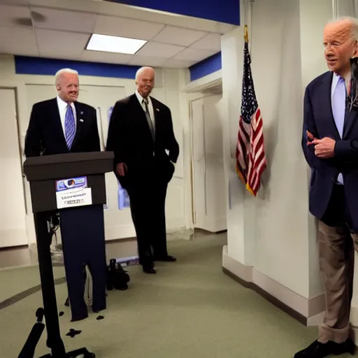 Prompt: the dude abides with joe biden in the press briefing room