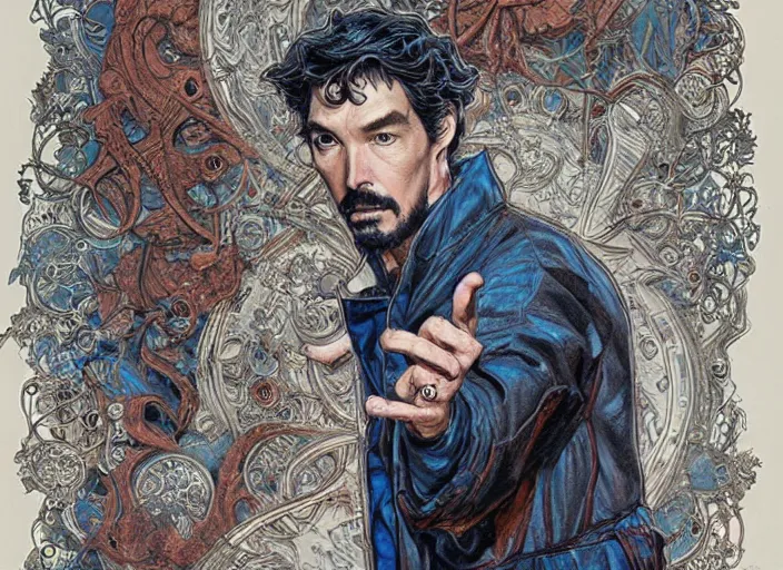 Prompt: a highly detailed intricate portrait of stephen strange, james gurney, james jean