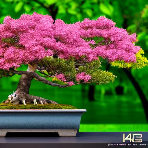 Prompt: bonsai tree animal with colorful flowered leaves detailed 3 d render 4 k