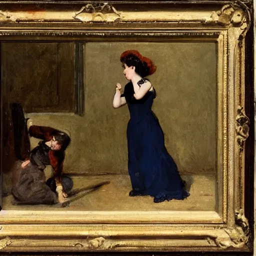 Image similar to actress rehearsing an action scene by alfred stevens