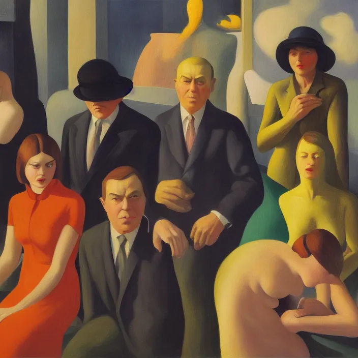 Image similar to group of people pictured in afternoon light, close - up of the faces, surrealist oil painting by edward hopper, dora maar and rene magritte