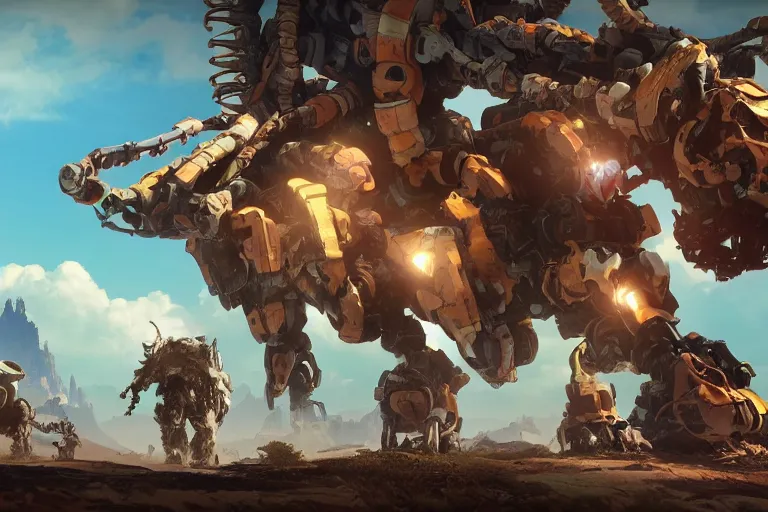 Prompt: shell - walker machine mecha animal beast robot of horizon forbidden west horizon zero dawn bioluminiscence global illumination ray tracing hdr fanart arstation by sung choi and eric pfeiffer and gabriel garza and casper konefal