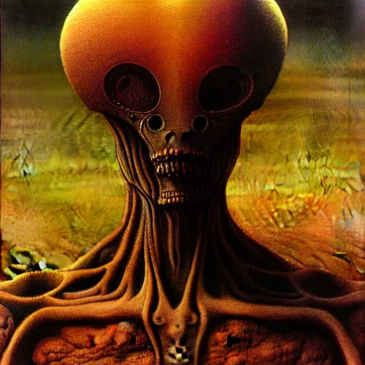 Image similar to alien man, full body, portraiture, painted by Beksiński, 4k, intricate details