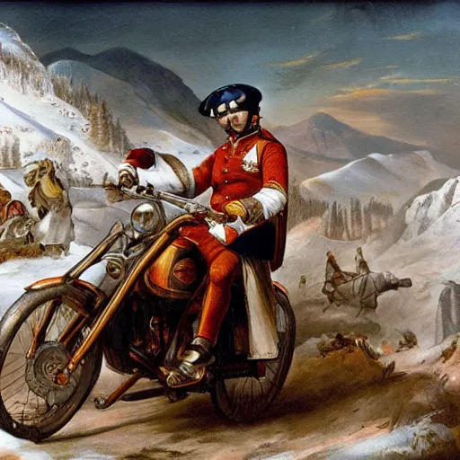 Image similar to napoleon crossing the alps on a harley davidson