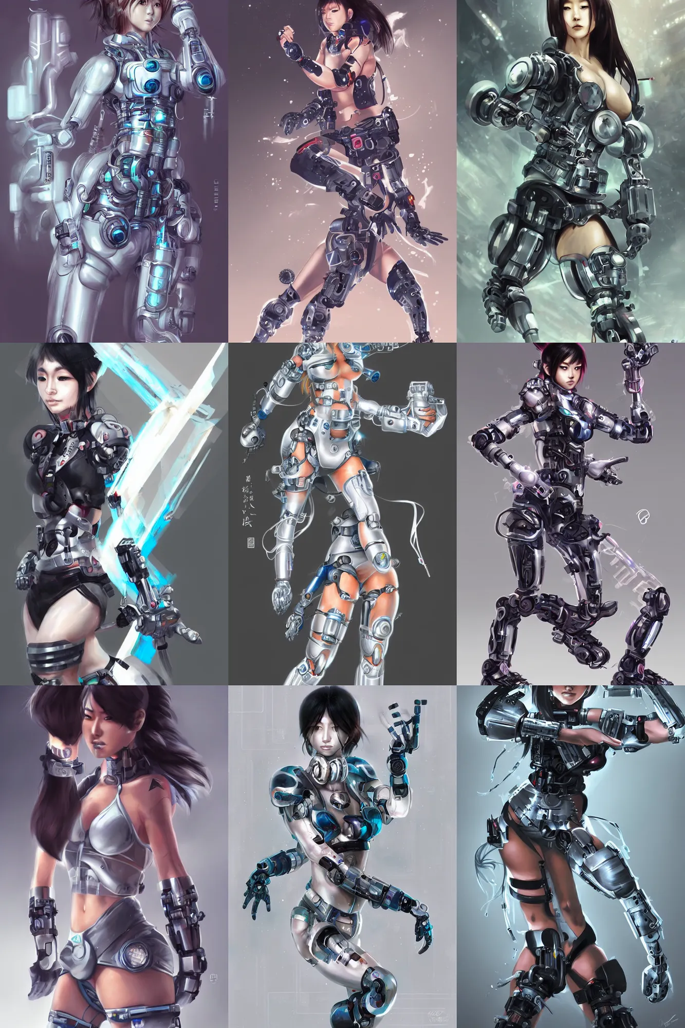 Prompt: A cybernetically augmented japanese female martial artist, by Ross Tran